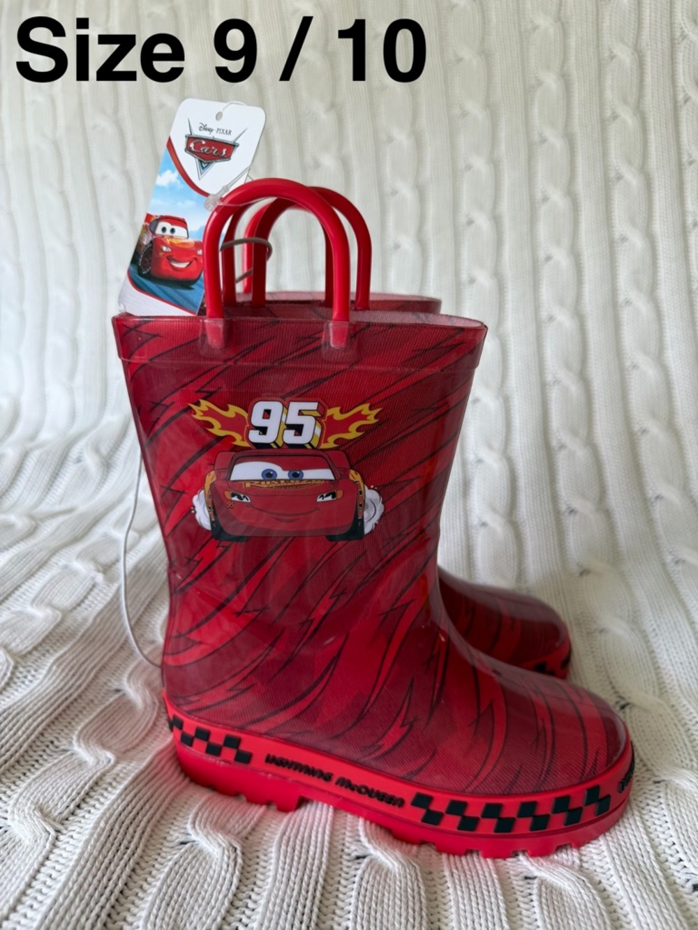 Disney Pixar Cars Lightning McQueen Rain Boot 9 10 Boys Shoes Kachow 95 LMQ Race